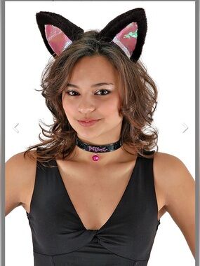NWT Elope Black and pink plush ear headband and collar and tail kit